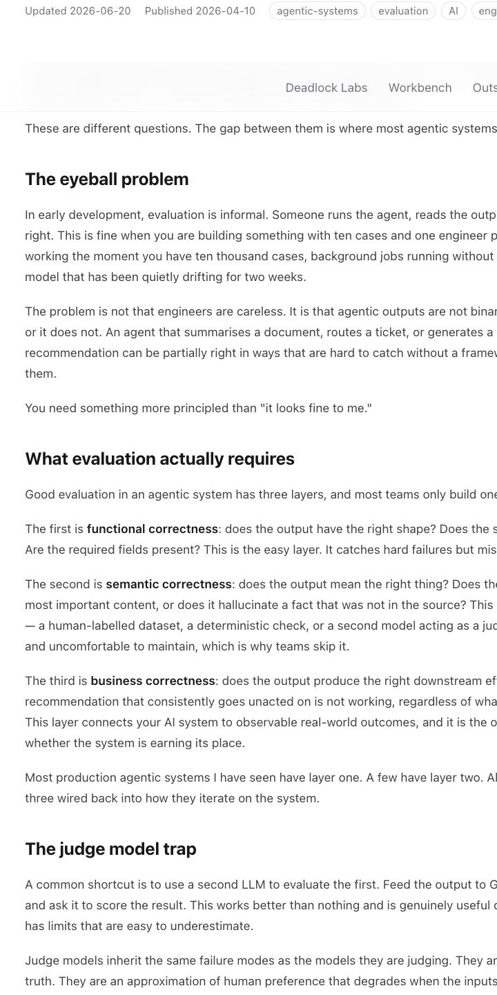 The Evaluation Problem in Agentic Systems